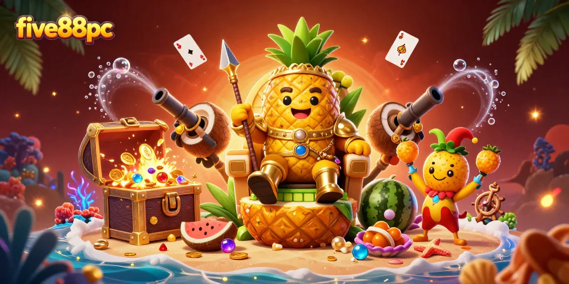 Engage with five88pc by exploring rich, colorful casino elements and characters in a lively scene.