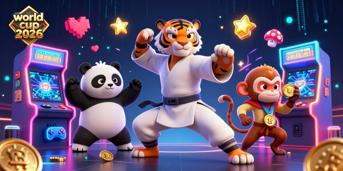 Immerse in the world cup 2026 excitement with colorful gaming elements surrounding a kung fu tiger master.