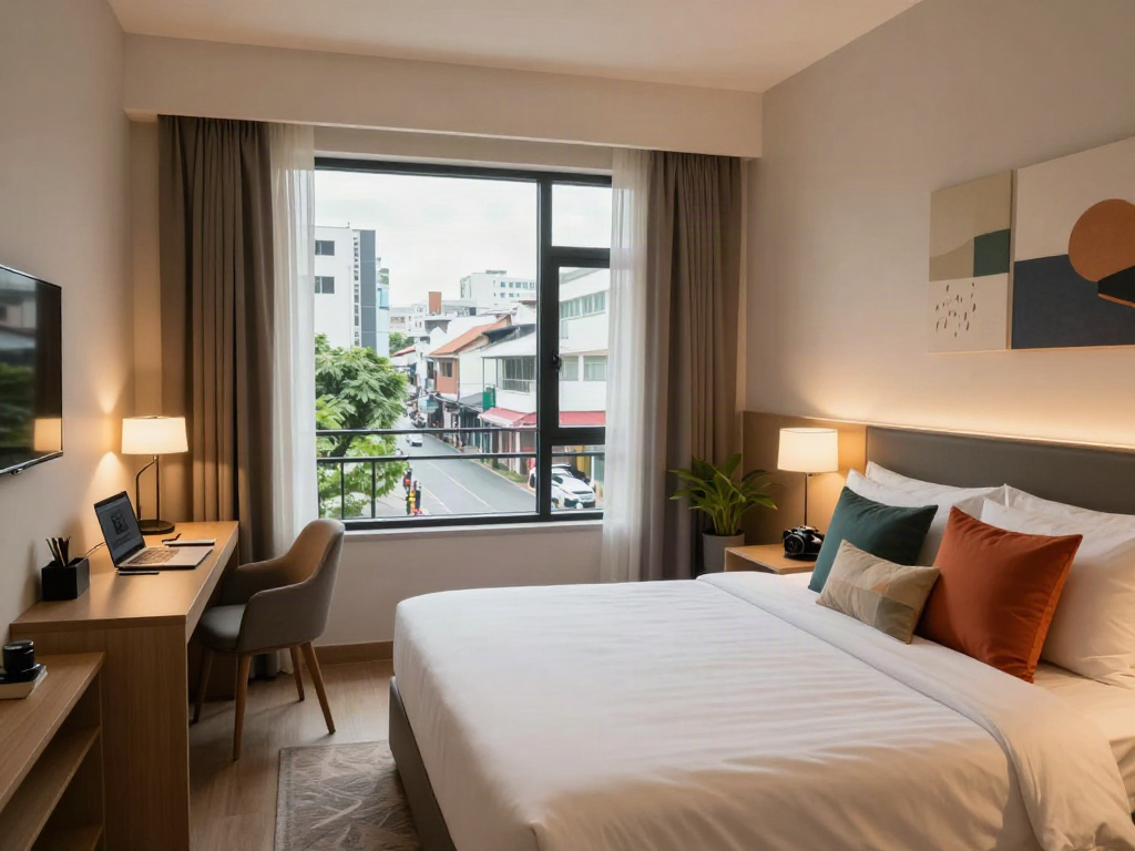 rokok88 alternatif hotel room featuring modern decor and comfort elements