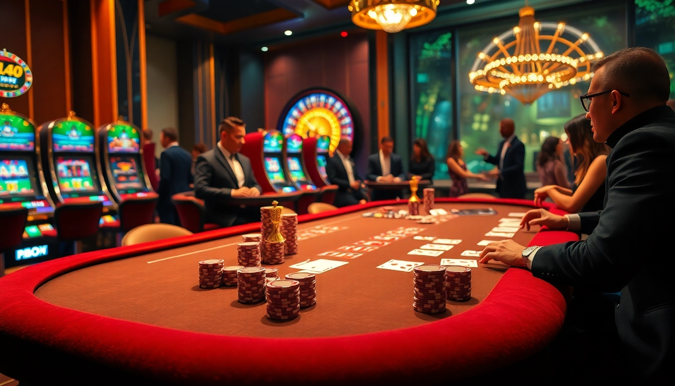 Experience thrilling gameplay at https://89bet.green/ with a vibrant casino scene showcasing poker, roulette, and excitement.
