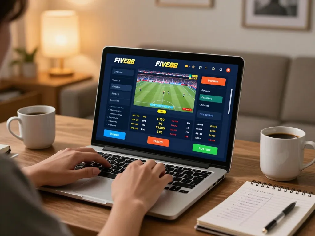 Engaging sports betting on FIVE88 platform from a cozy home office.