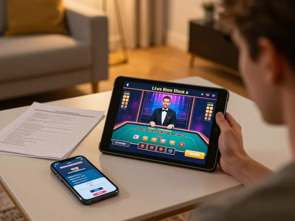 lc88pro player enjoying live casino action on tablet with strategic notes nearby