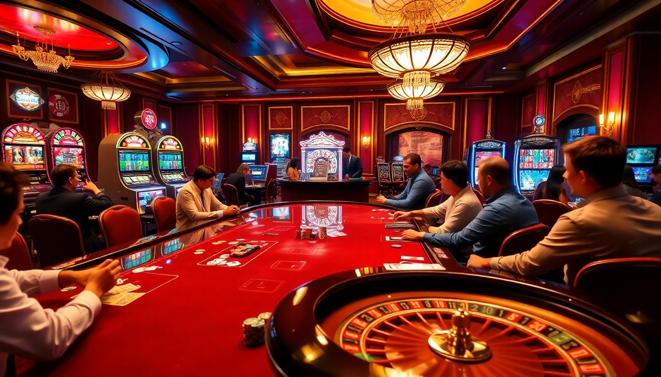 Experience thrilling gameplay at https://okfun.guru/ with vibrant casino scenes featuring poker, roulette, and slots.