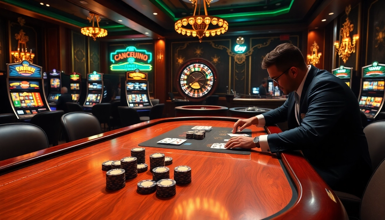 Engaging casino scene highlighting the excitement at S8.Com with poker chips and roulette wheel.