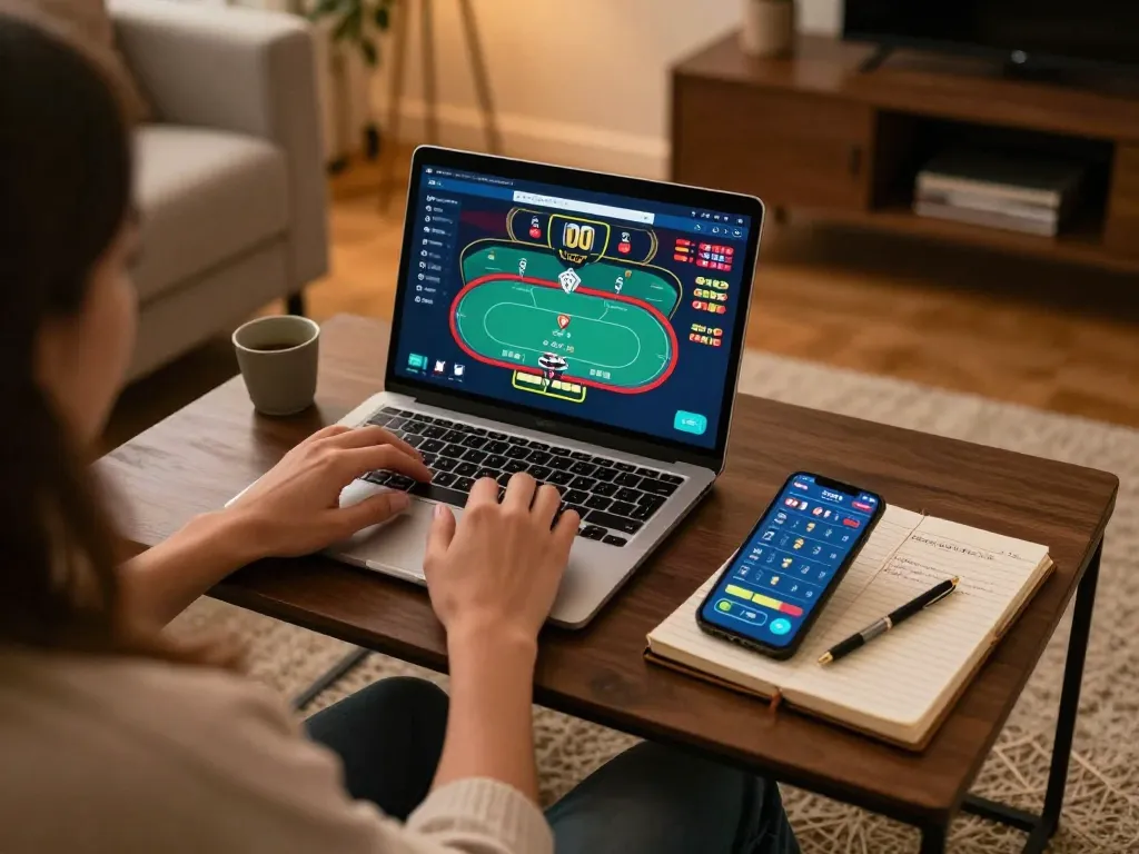 Engage in online gambling at https://11bet.se.net/ with a laptop and smartphone, showcasing a strategic gaming setup.