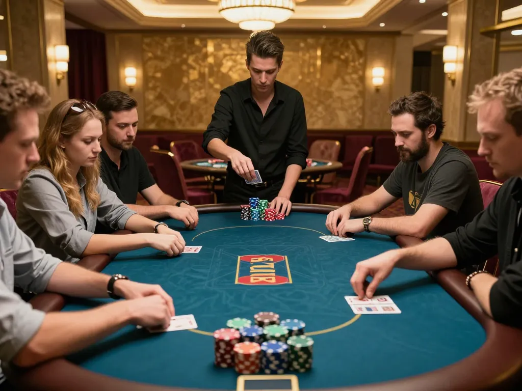 Players in a tense poker game at the casino showcasing techniques and excitement at vu88a