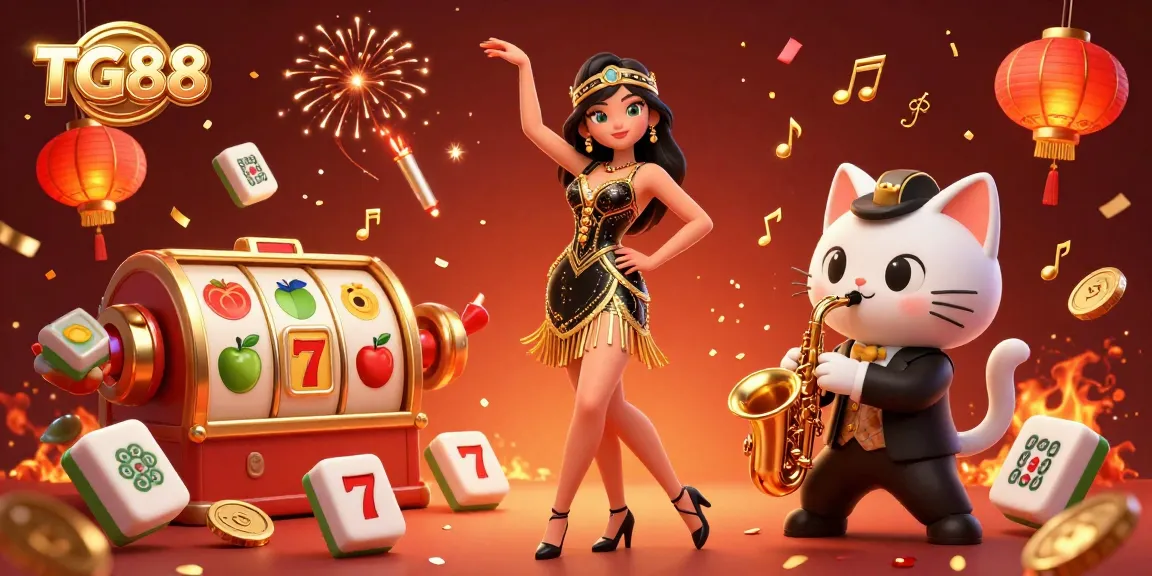 Experience thrilling moments with TG88 as a dancer and saxophone-playing cat celebrate exciting casino wins.