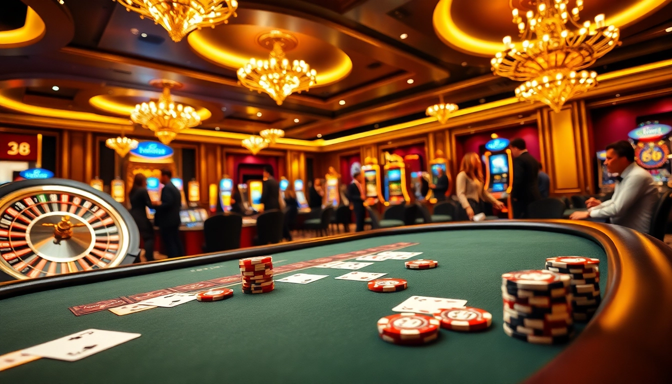 Exciting game scene with Poker chips and cards at 98Win casino, showcasing thrilling gambling action.
