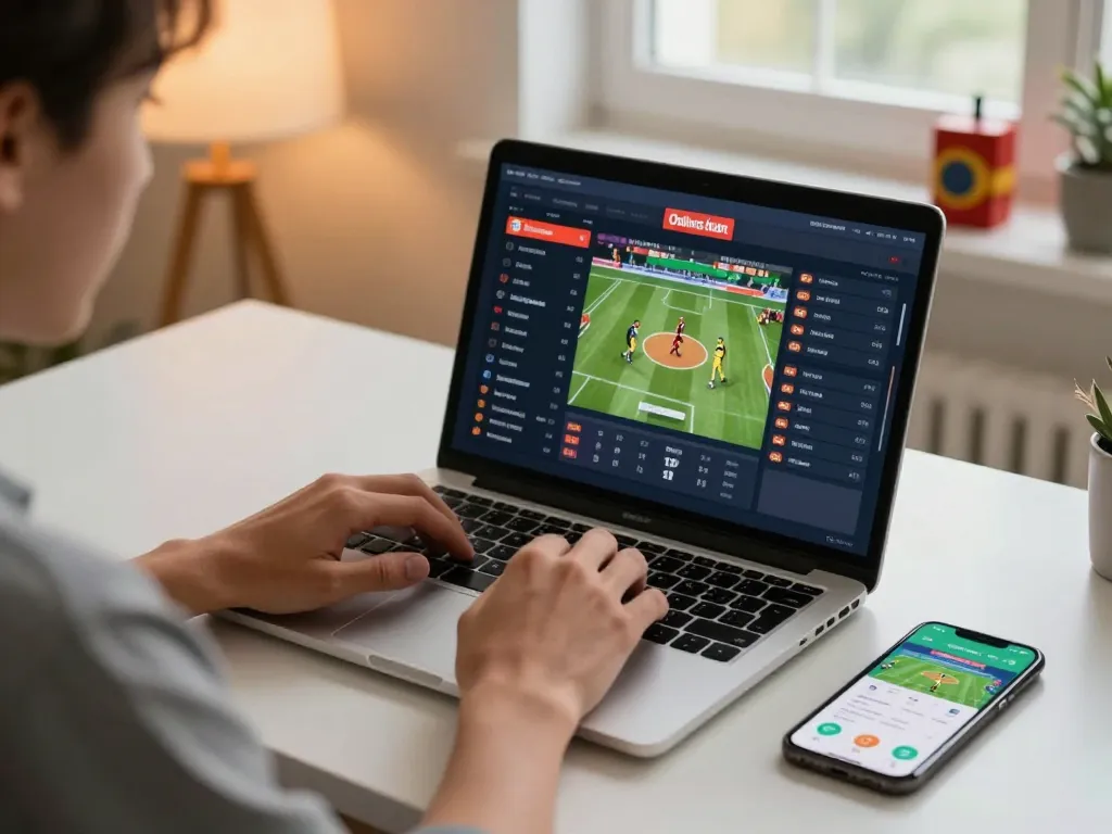 Engaging in online sports betting at home using a laptop on https://lode884.co.com/ to check odds and strategies
