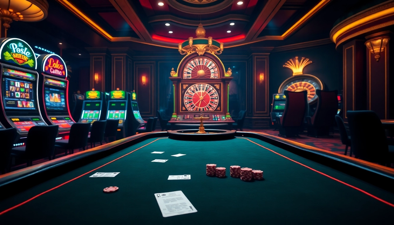 Experience the thrill of казино gaming with https://tt88n0hu.com/ at a luxurious poker table surrounded by slot machines.