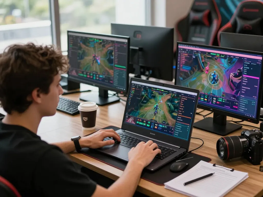 Intensely focused player betting on eSports using mk8th online platform during exciting gameplay