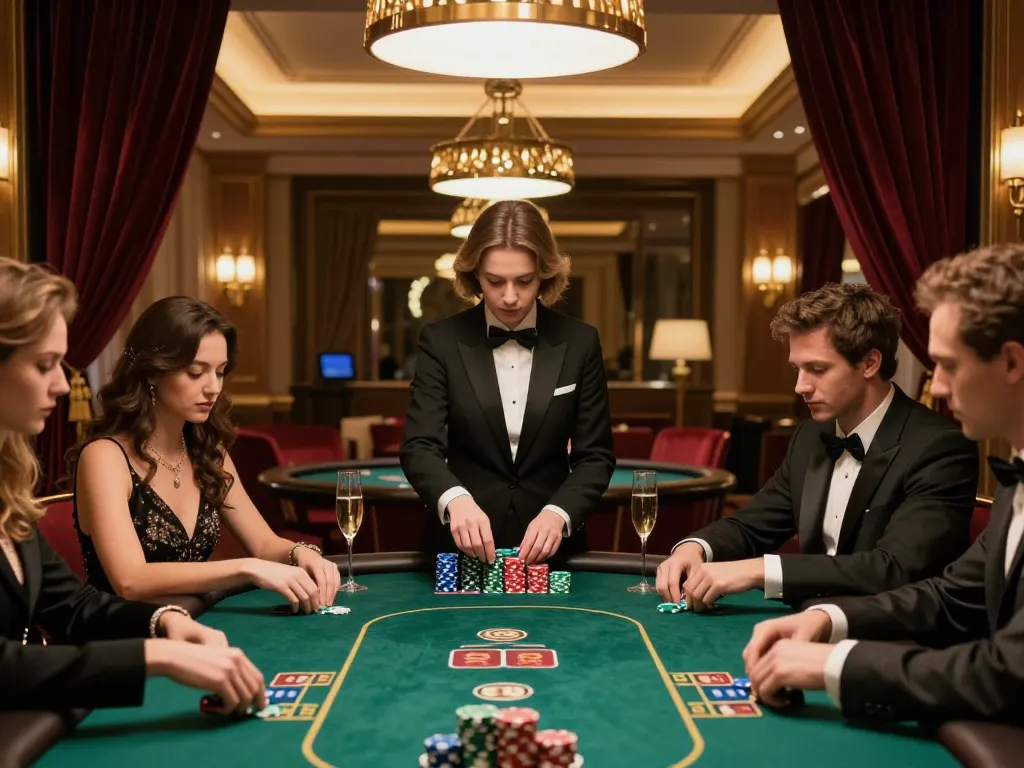 Players engage in a high-stakes poker game at lucky88mobi's exclusive suite with vibrant chips and drinks.
