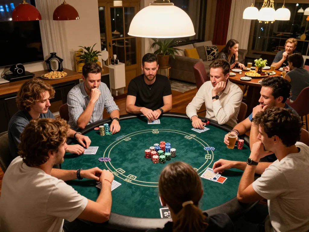 Experience strategic gameplay with friends at a home poker night, focusing on 23win link for exciting gaming.