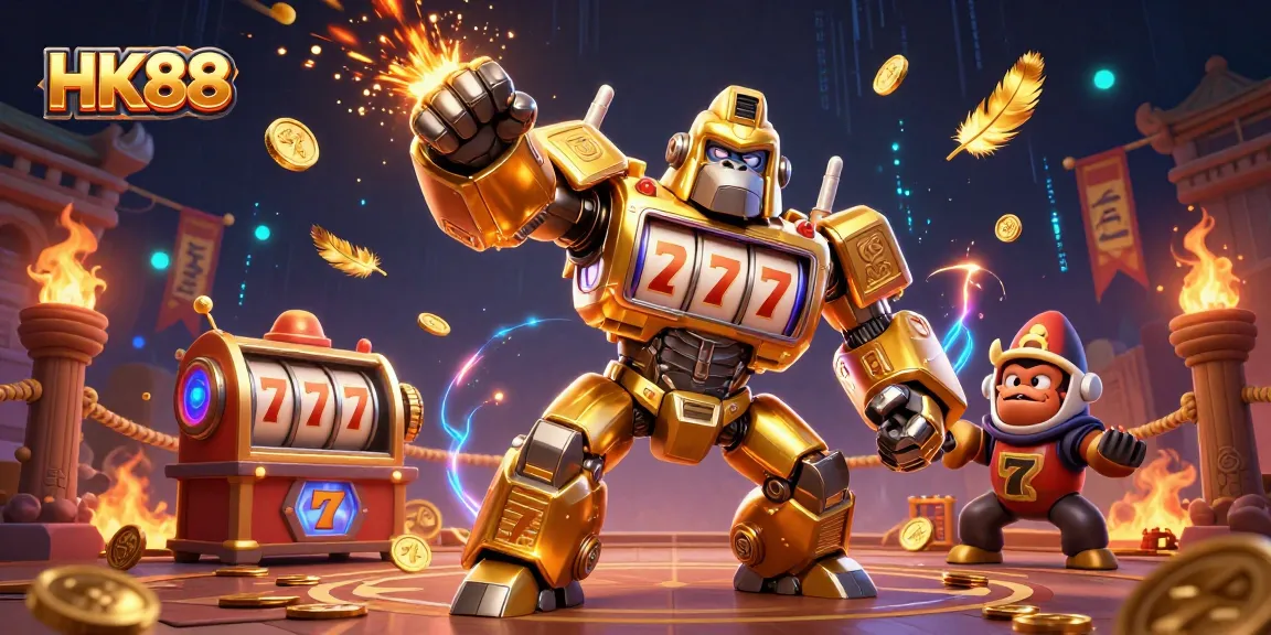 Engage with HK88's exciting casino experience featuring dynamic game elements, slot reels, and a thrilling atmosphere.