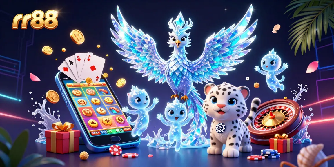Win big with rr88 at this exciting online casino featuring a captivating scene of a phoenix, leopard cub, and sparkling game elements.