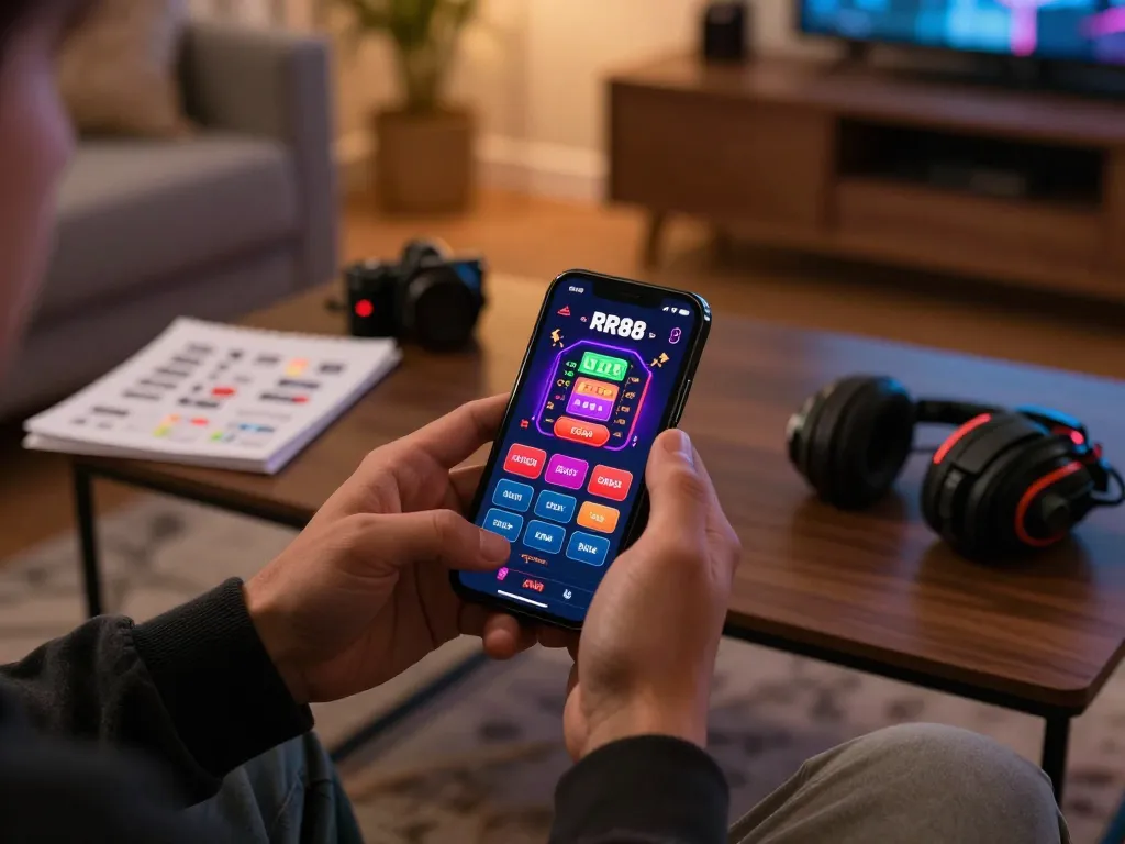 Experience online gaming at https://rr88.select/ with a smartphone showing casino app, illustrating strategic gameplay.