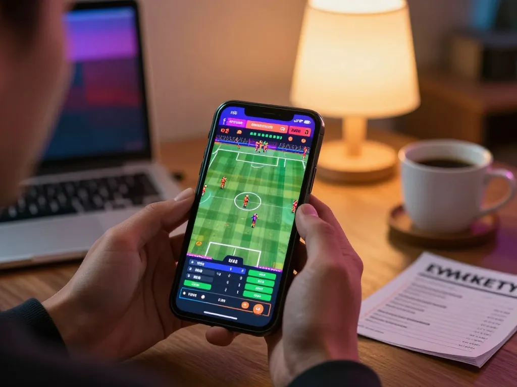 Engaging in sports betting on go89 smartphone in a cozy living room.