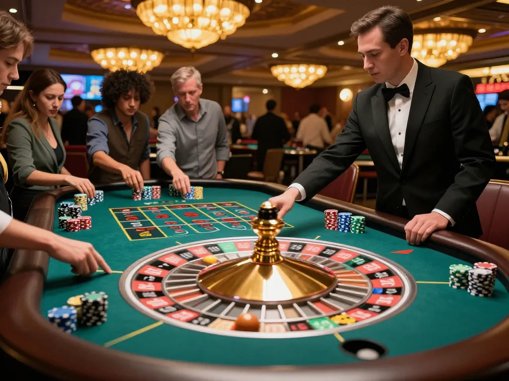 Players engage in betting at the vibrant roulette table with the Go 88 theme in a luxury casino atmosphere