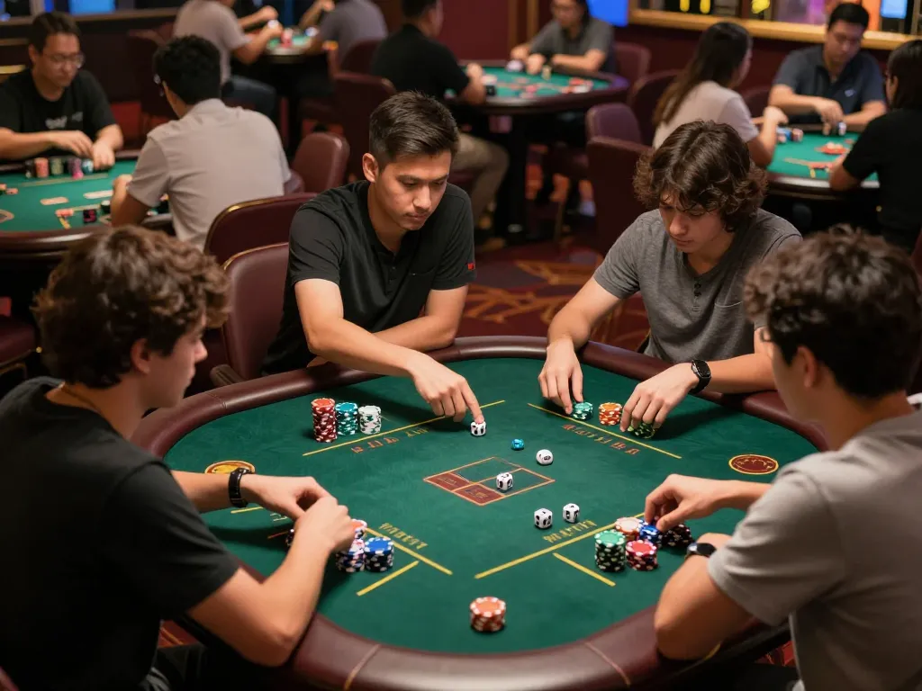 Tai Xiu players strategizing while placing bets, showcasing the dynamic atmosphere of online gambling.
