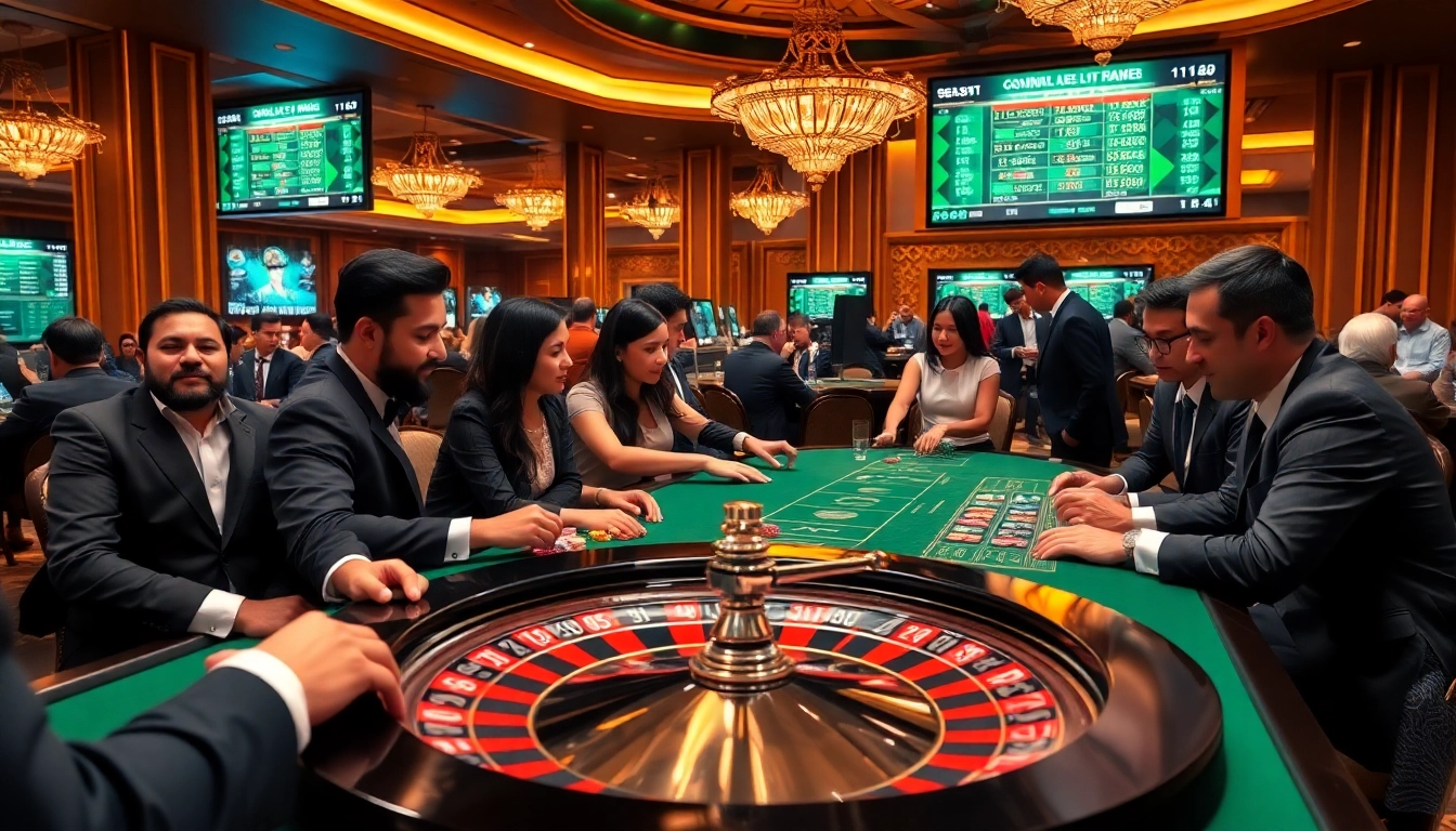 Players enjoying a thrilling game at a luxurious casino linked to https://socolivesss.cc/ with vibrant tables and exciting atmosphere.