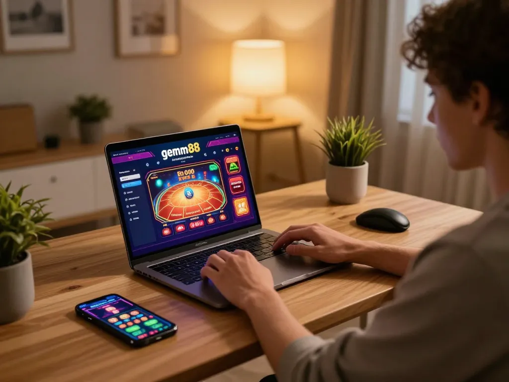 Experience gem88 online with a sleek gaming setup showcasing strategic gameplay at home.