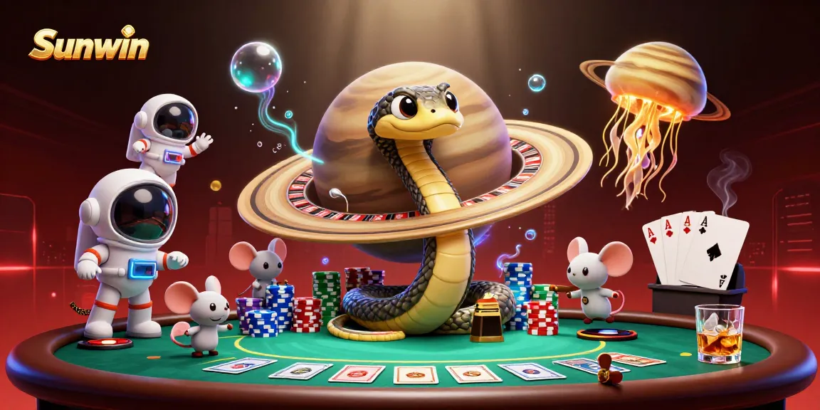 Experience the thrill of Sunwin with a cosmic betting scene featuring playful astronaut mice and vibrant game elements.