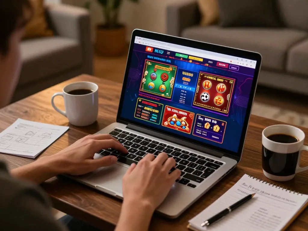 Engaging in online gambling with lc88 best strategies displayed on the laptop screen.