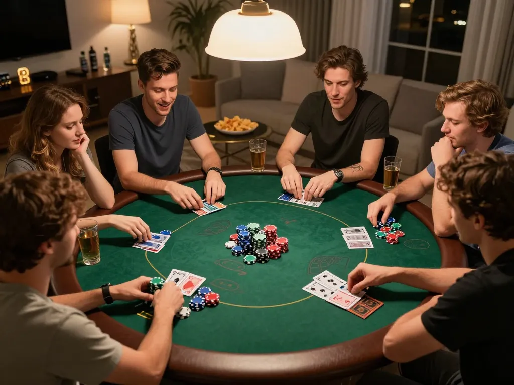 Players engage in an exciting SC88 poker night with colorful chips and snacks around the table.