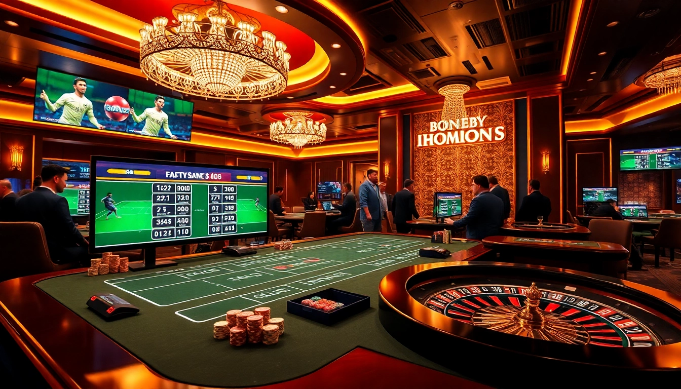 Betting enthusiast exploring kèo bóng đá 88 at a luxury casino table with vibrant atmosphere.