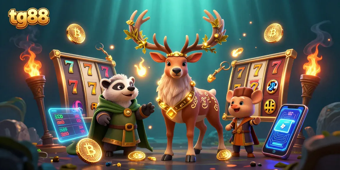 Engage in thrilling gameplay with tg88's vibrant 3D casino scene featuring mystical elements and crypto coins.