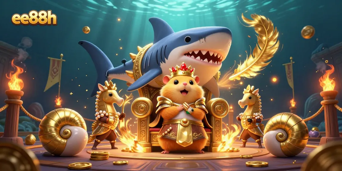Enhance your gameplay at ee88h with the vibrant scene of a hamster king and his guards amidst exciting gambling elements.