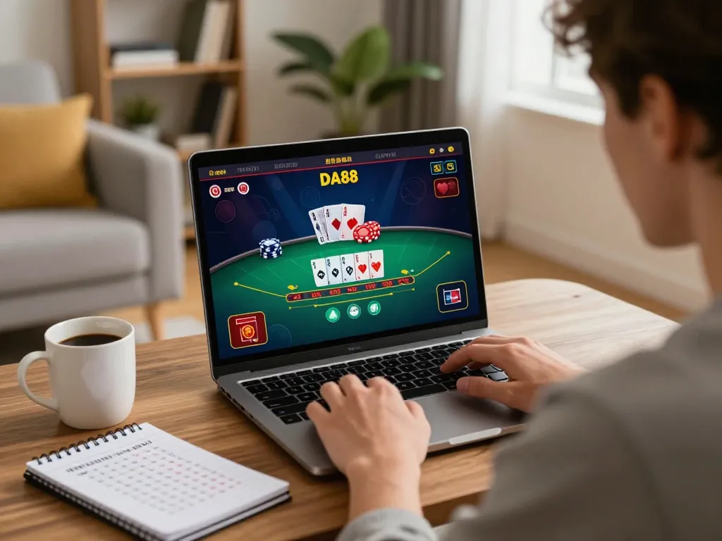 Engaging in strategic gameplay on DA88 online casino from a cozy living room setup