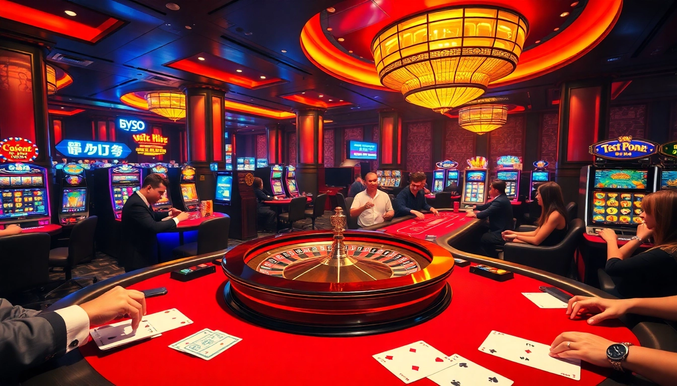 Excited players gamble at elegant poker tables and vibrant slot machines on https://tg88a.me/.