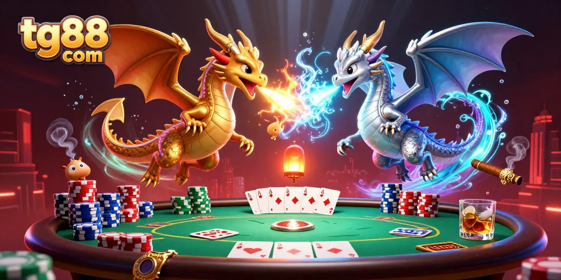 Experience the excitement of tg88 com with dynamic dragons amidst vibrant poker elements in an engaging casino scene.