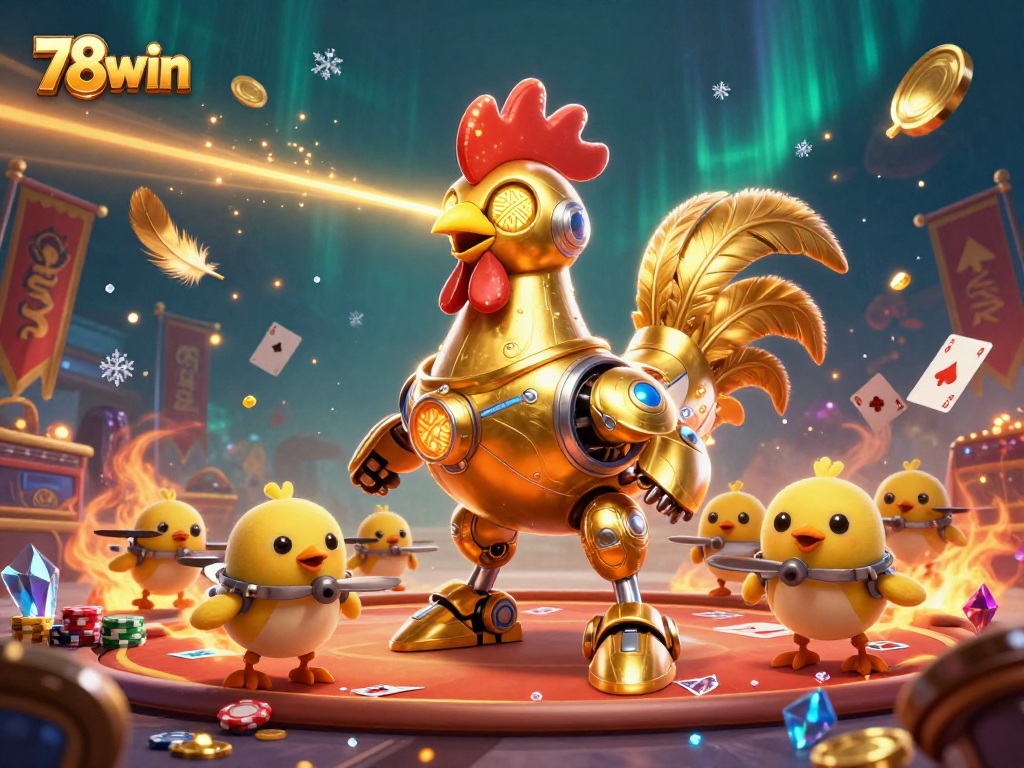 Engage players with 78win in an electrifying poker showdown featuring golden rooster robot