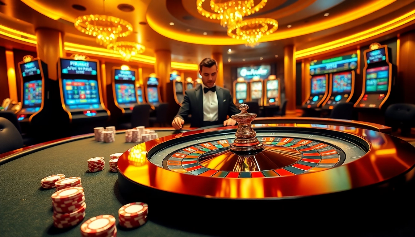 An engaging gambling scene illustrating various casino elements from https://nhacaiuytinvn.us.com/ with a focus on excitement and professionalism.