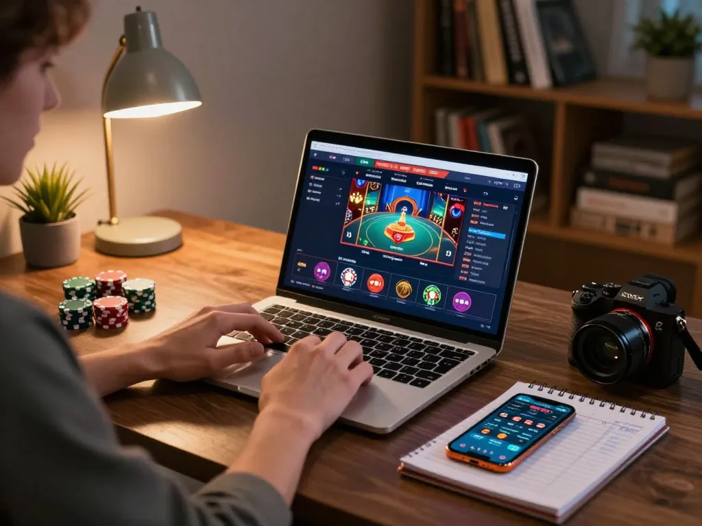 Engaging in online gaming at 79king.hiphop with a focused gaming setup featuring poker interface.