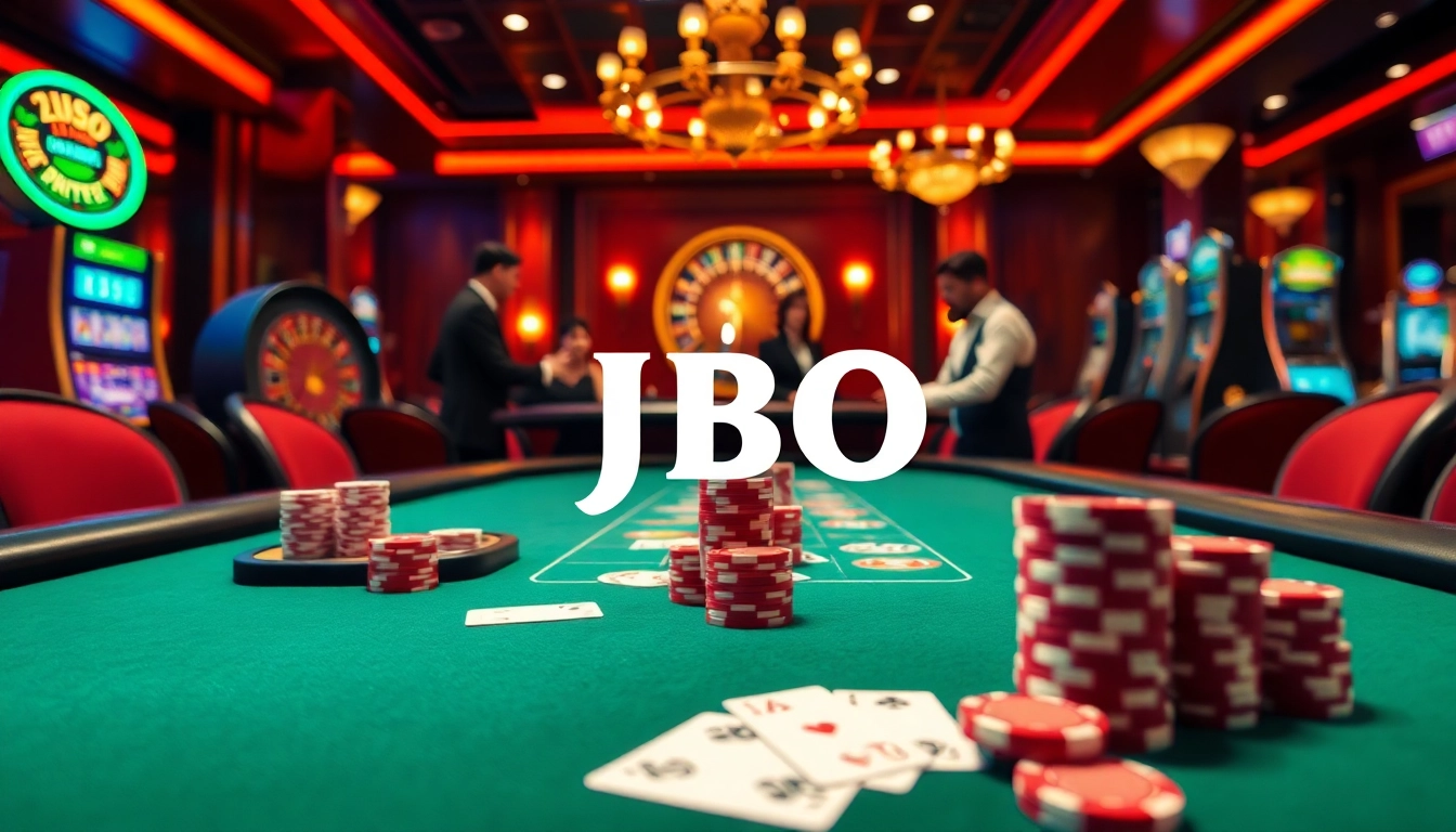 Experience the thrill of high-stakes gambling at JBO with poker tables and roulette action.