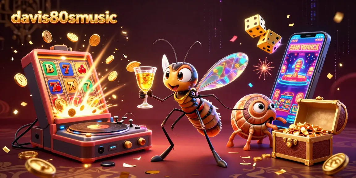 davis80smusic showcases a thrilling casino scene with vibrant jackpots and playful mascots.