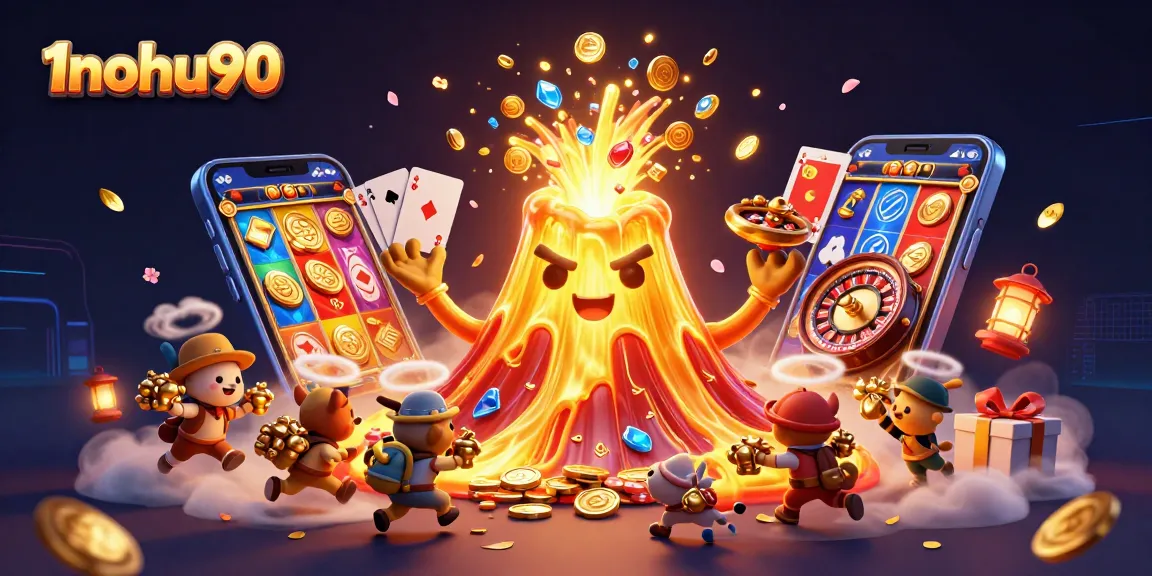 Experience thrilling wins at 1nohu90 with a vibrant explosion of coins and treasures!