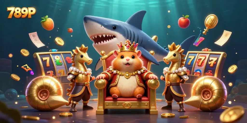 Engage with fun slots at 789P, featuring a king on a megalodon throne in a dynamic casino scene.