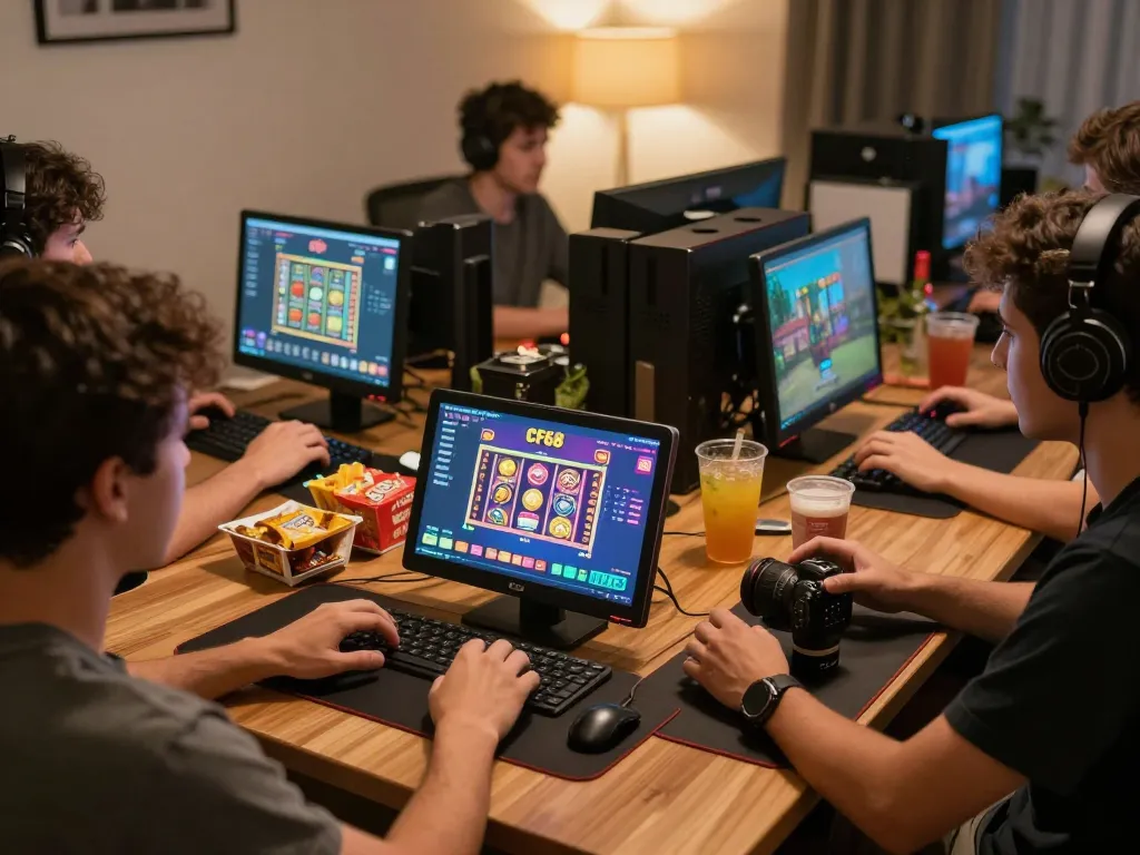 Engaging at trang chủ cf68 with friends while playing popular slot games online, showcasing fun and vibrant atmosphere.