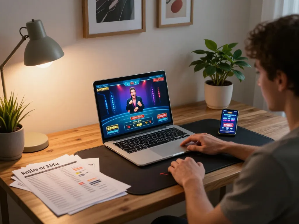 Player engaging in online gambling strategy with DA88, surrounded by gaming notes and live dealer interface
