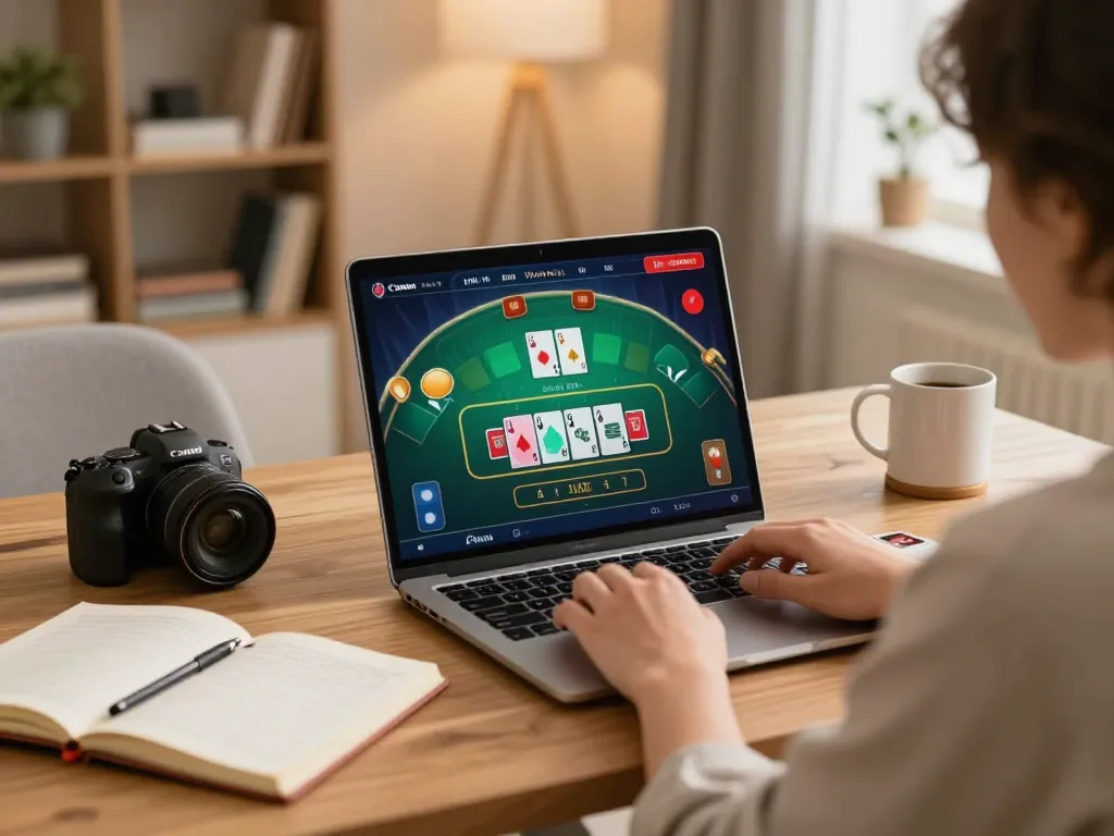 Player engaging in Bu88 live dealer blackjack from home, strategic notes visible beside laptop.