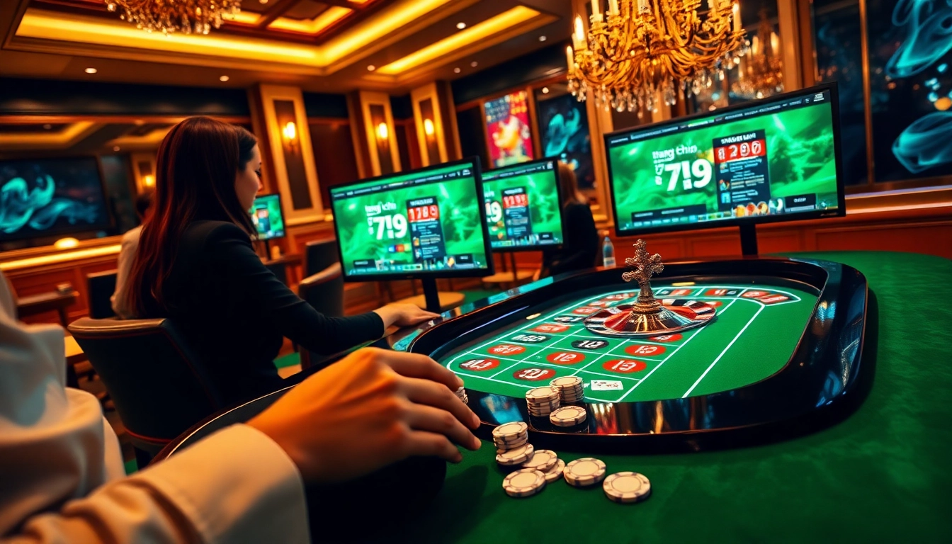 Online gambling action at trang chủ 789p, featuring casino games and vibrant betting visuals.