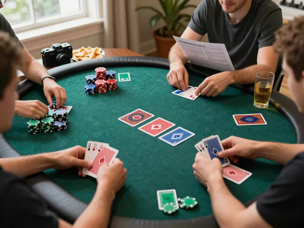 B52club players engaged in an exciting online poker game, showcasing strategic cards and chips.