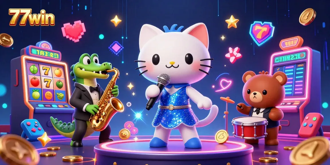Experience the excitement of 77win with vibrant casino scenes featuring catchy characters and dynamic games.