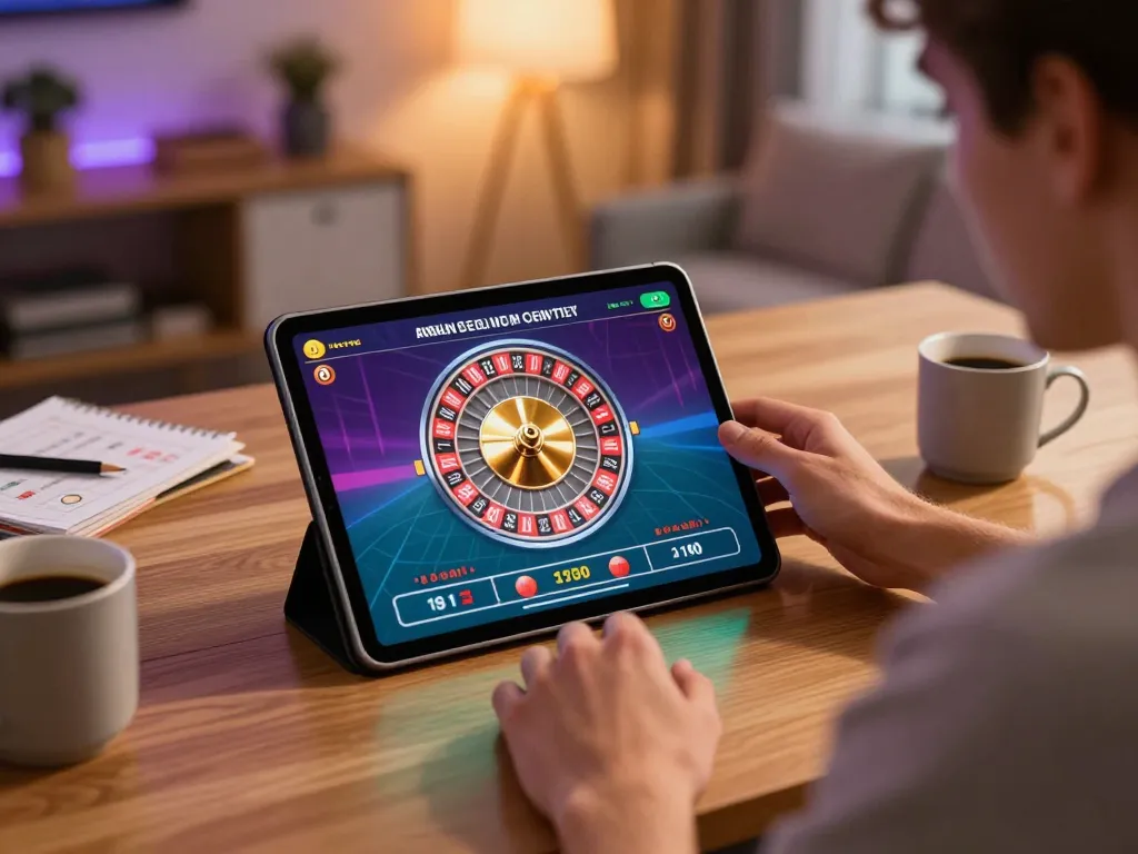 Experience exciting gameplay at 78win with live casino action on a tablet in a cozy home office