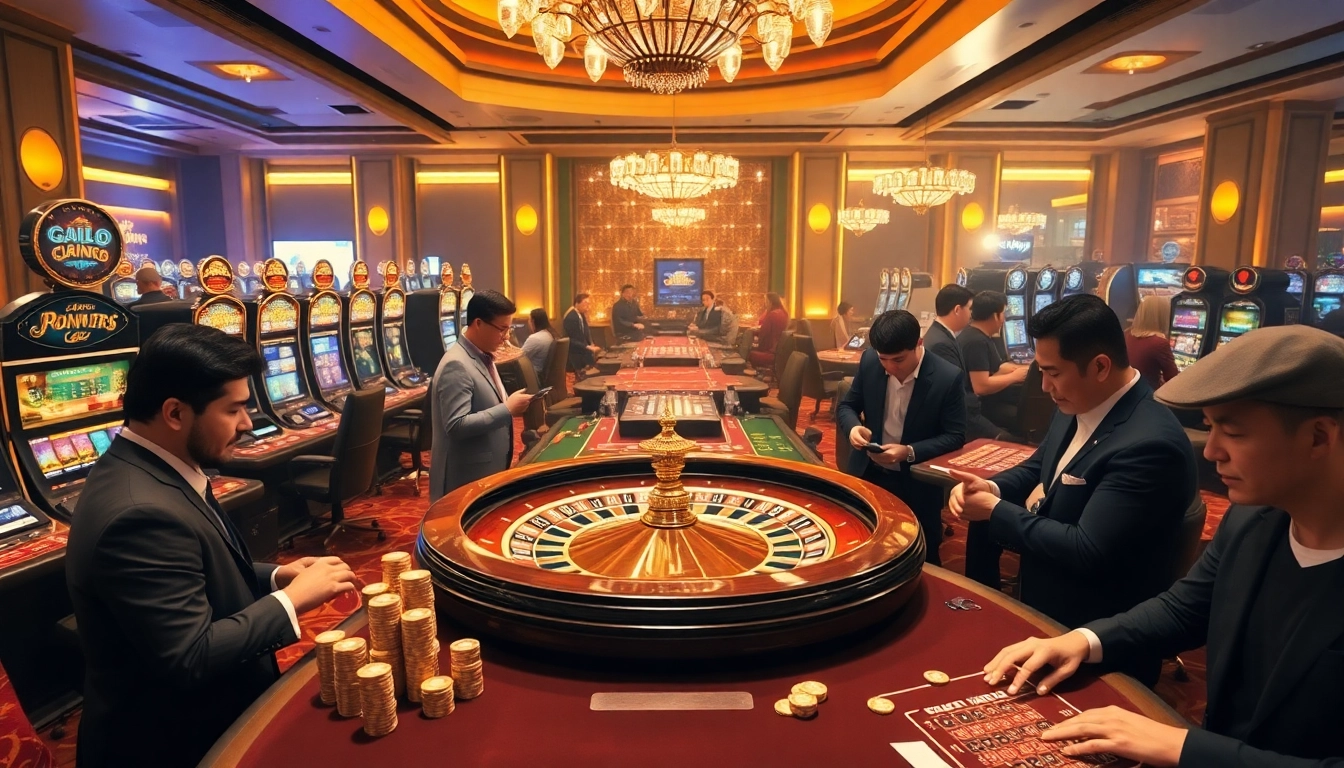 Experience the excitement of gambling at HZ88's luxurious casino with roulette and poker tables.