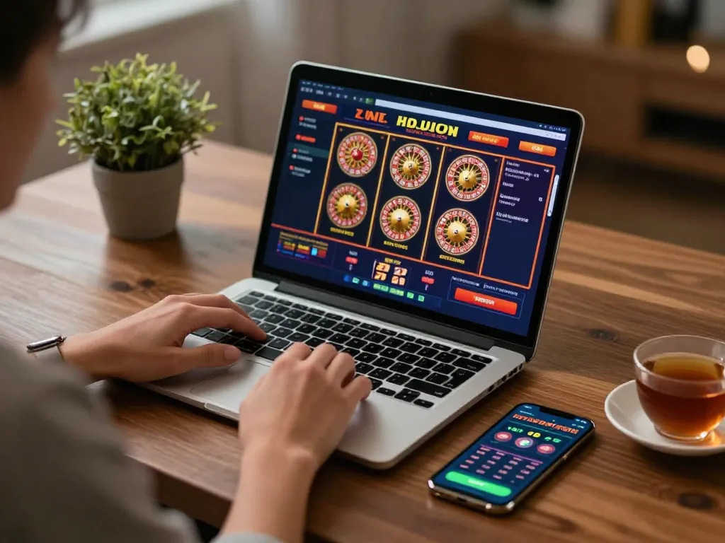 Experience UK88 online gambling strategies with an engaging gaming setup featuring a laptop and smartphone.